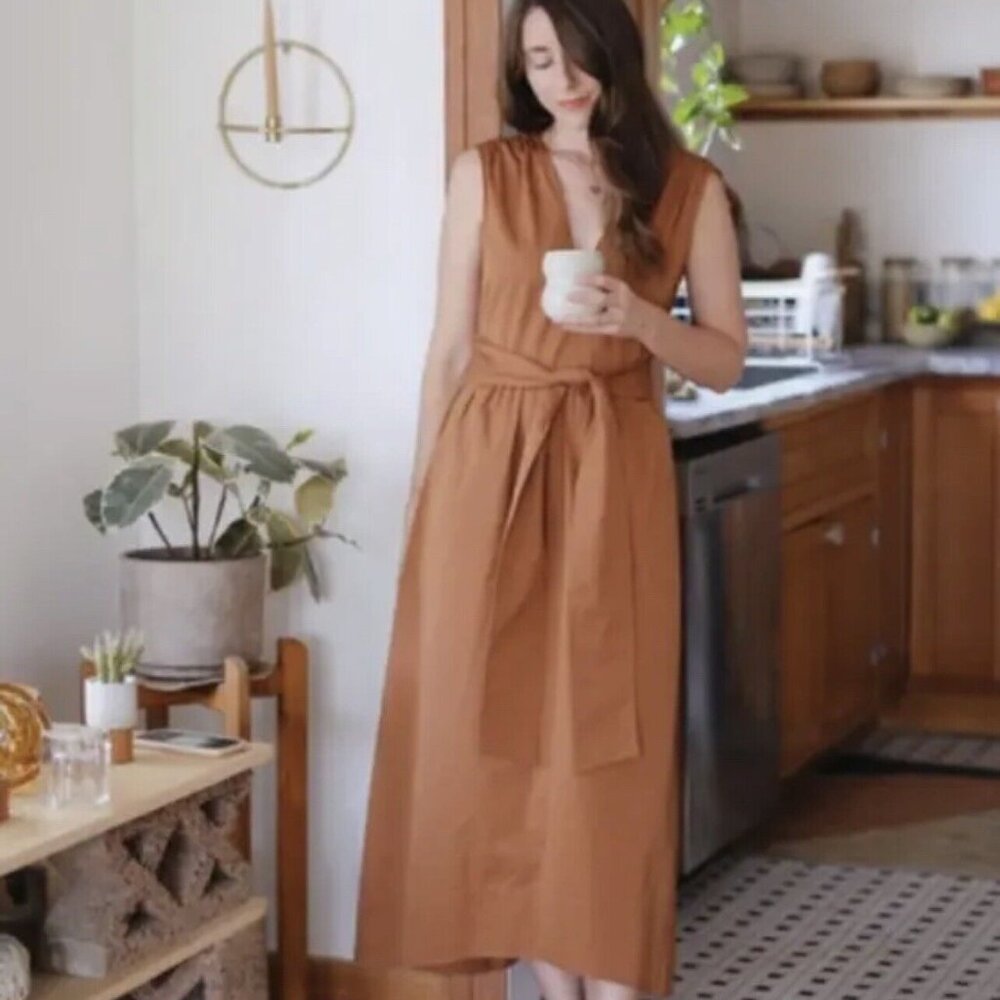Jenni Kayne Kate Dress Sz large Sleeveless Maxi Pockets Waist Tie Canyon Rust